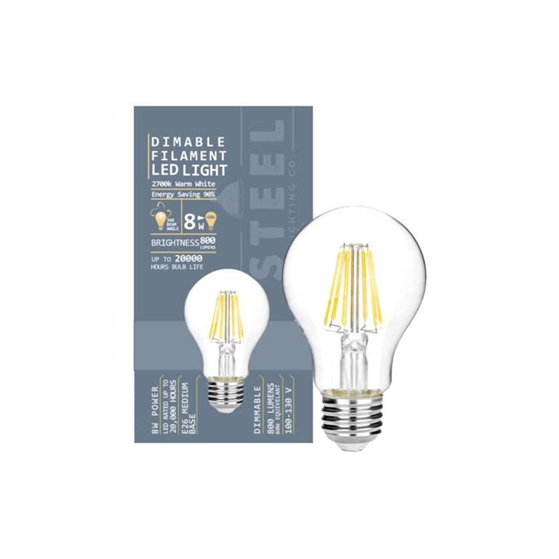 Steel Lighting LED Dimmable 8 Watt Light Bulb