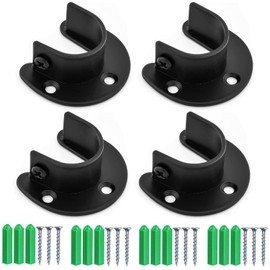4 Packs Heavy Duty Closet Rod Bracket，Stainless Steel U Shaped Rod Bracket with Screw ，for Closet Shower Curtain Rod, Wardrobe, Cabinet （Black)