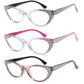 EYEURL 3-Pack Cat Eye Reading Glasses for Women Blue Light Glasses Fashion Computer Readers with Spring Hinge Anti-Glare Readers for Women 3.0