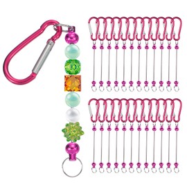 PATIKIL 24 Pcs Beadable Keychains Bars, Metal Beaded Keychain Blanks Bulk Making Supplies Kit with Snap Hook for Pendant DIY Art Crafts, Rose Red