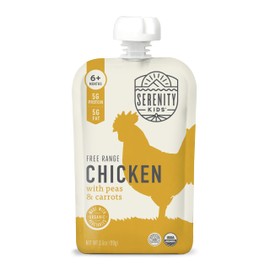 Serenity Kids 6+ Months Chicken Puree Baby Food Pouches - No Added Sugar Organic Baby Puree - Free-Range Chicken & Pea & Carrot - 3.5 Oz, Pack of 6