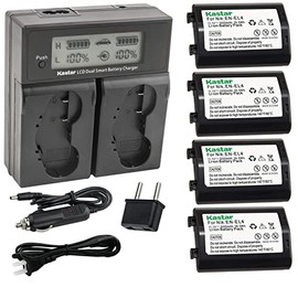 Kastar LCD Dual Smart Fast Charger & Battery (4 Pack) for Nik EN-EL4, EN-EL4A, ENEL4, ENEL4A and Nik D2Z, D2H, D2Hs, D2X, D2Xs, D3, D3S, D3X, F6 Camera, Nik MB-D10, D300, D300S, D700, MB-40 Grip