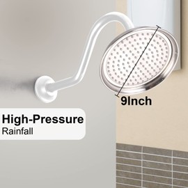 Brushed Nickel Rain Shower Head, 9" Round Rainfall Waterfall Overhead Showerhead High Pressure Vintage Shower Heads with Silicone Nozzle for Bathroom Shower