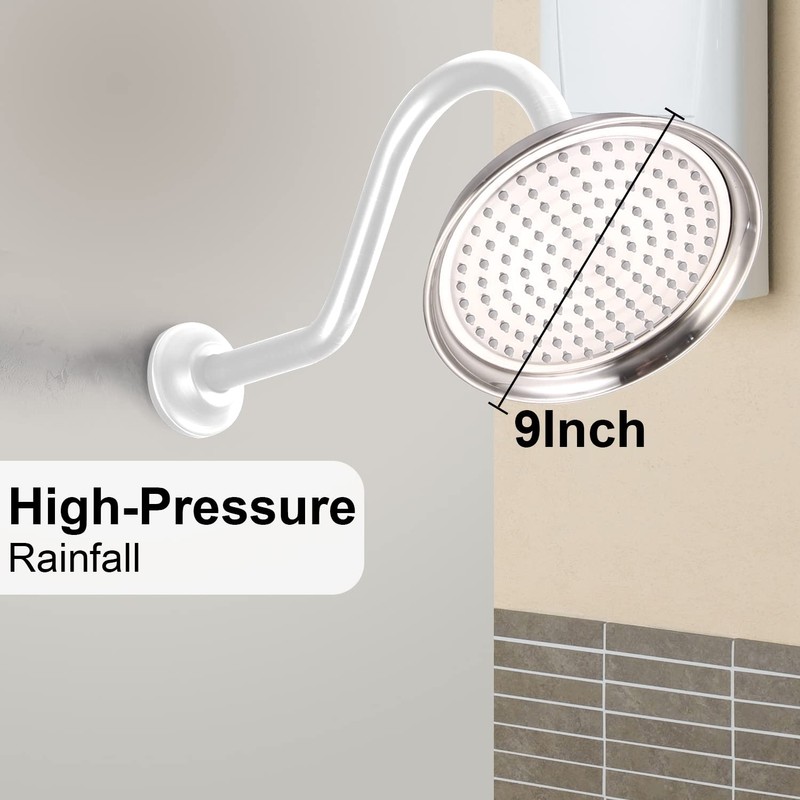 Brushed Nickel Rain Shower Head, 9" Round Rainfall Waterfall Overhead