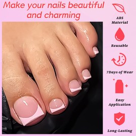 Lifextol 150PC Press on Toenails for Women Fake Toe Press on Nails French Tip Toe Nail Press ons with Sticky Tabs, 15 Size Fake Toenails Press ons Acrylic Toe Nail Tips Kit Pink Press on Toe Nails-E