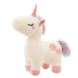 GLITZFAS Cuddly Plush Unicorn with Colourful Mane Stuffed Toy Plush Toy Cuddly Toy for Girls (White, 30 cm)