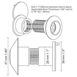 Earl Diamond - Solid Brass Door Peep Holes for Front Door, 220-Degree Door Viewer Peephole with Heavy Duty Rotating Privacy Peephole Cover for 1-21/32" to 2-1/8" Thick Door (Brushed Oil Rubbed Bronze)