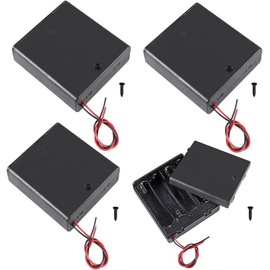 JWISLAND (Pack of 4) 4 AA Battery Holder with ON/Off Switch, 4 Slots Battery Holder with Wire Leads and Cover, 4 X 1.5V AA Battery Holder, Black