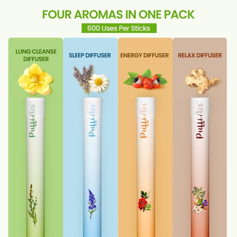 PUFFIAIR Herbal Diffuser Pen 4 Pack, Clean Botanical Aromatherapy Diffusers,
