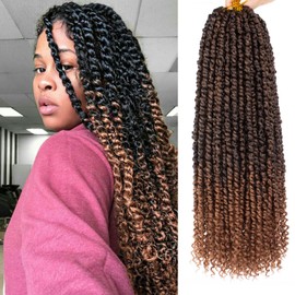 Samtress 18 Inch Pretwisted Passion Twist Hair 8 Packs Bohemian Synthetic Hair Extensions with Curl Ends Ombre Brown Pre Looped Water Wave Corchet Braids for Women (#T30)