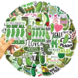 50Pcs Funny Pickle Stickers for Adults, Cartoon Cucumber Sticker Vinyl Waterproof Stickers for Water Bottle, Laptop, Phone, Skateboard, Scrapbook, Journal, Luggage, Party Supplies (Pickle)