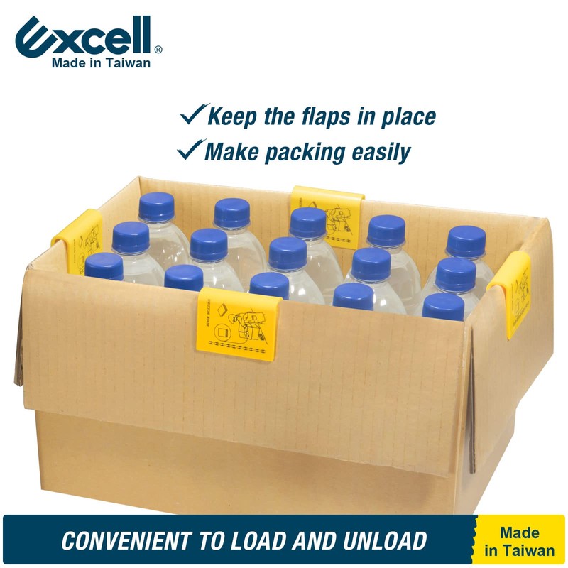 EXCELL Carton Flaps Holder Box Clips Yellow - 12 Pack