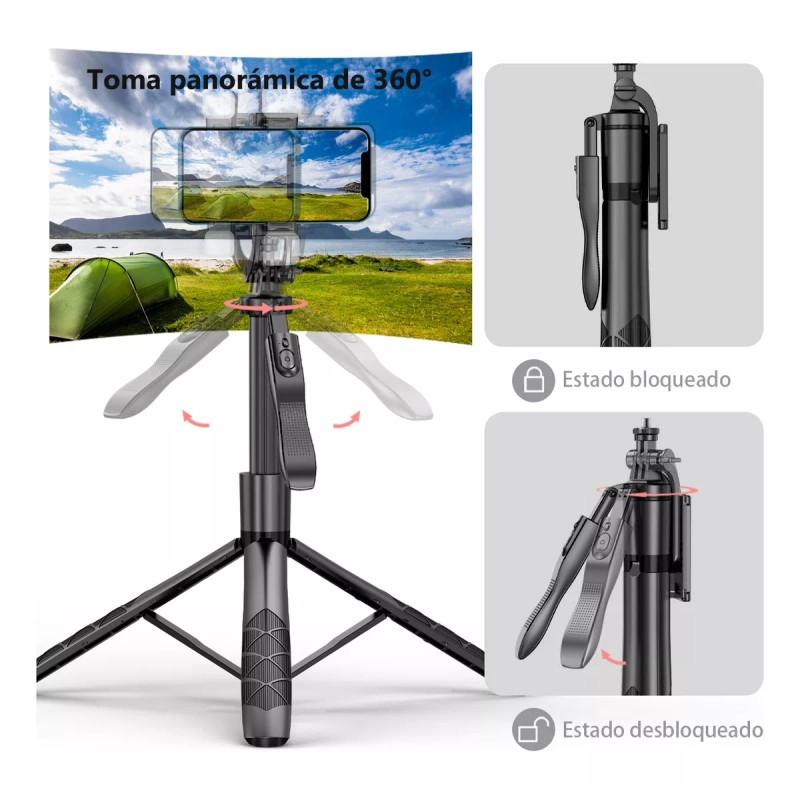 Axnen Selfie Stick Trípode Para Celular Control Remoto Luz 1.53m