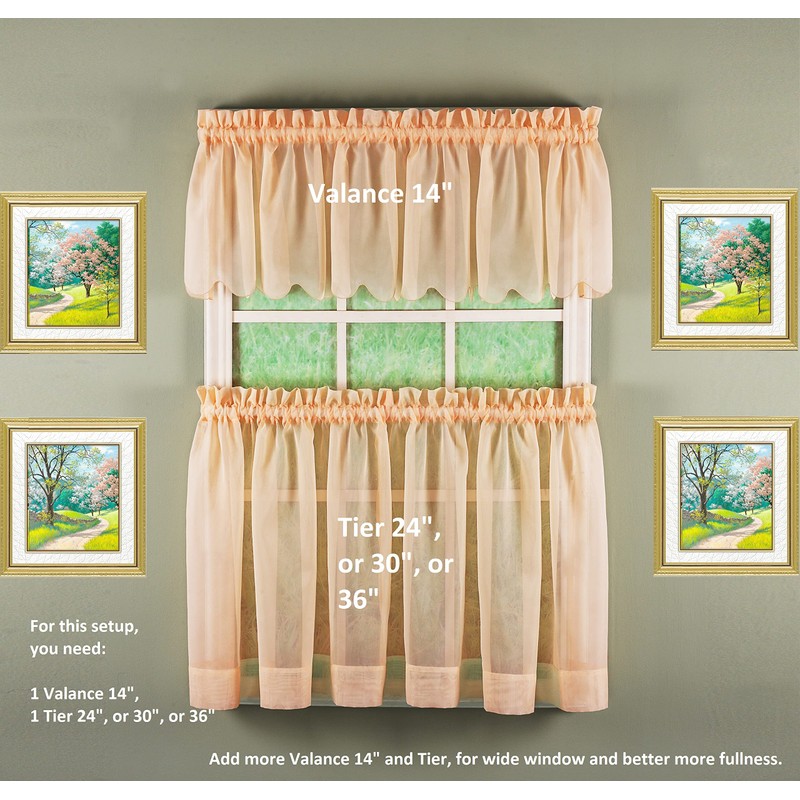 Today's Curtain Emelia Original Voile Tier Pair 36", Peach, 60"W