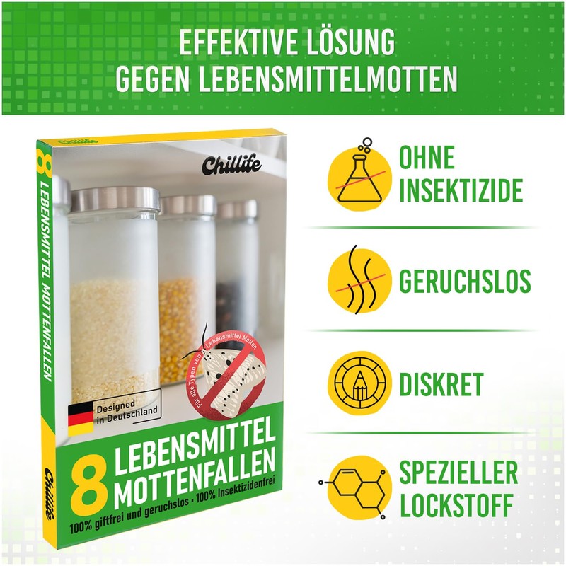 Chillife Mottenfalle Lebensmittel Set | 8 Pheromonfallen gegen Lebensmittelmotten |