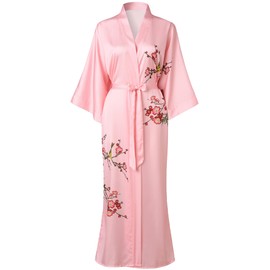 Ledamon Women's Kimono Robe Long for Women - Pocket Floral Bathrobe Nightgown (Pink)