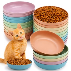 Guiqulai 20 Pcs Whisker Fatigue Cat Bowl, 5.5 Inch Cat Food Plates Plastic Shallow Cat Food Dishes for Wet Food Flat Food Bowl Set for Kitten Short Legged Cat