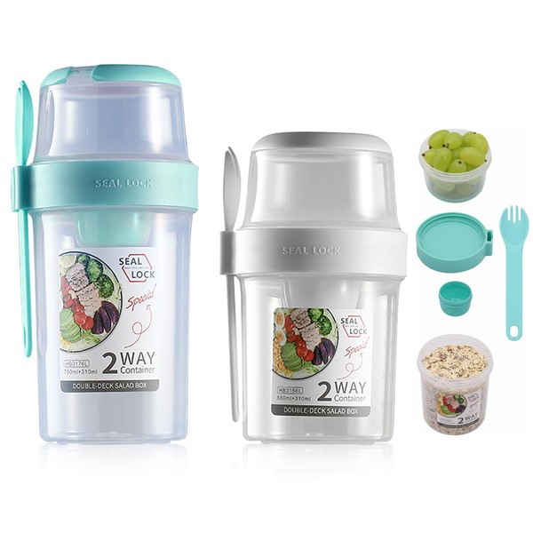TeamSky Bento Box, Salad Cups, Salad Pot, Separable Dressing, Salad Container with Fork, Bento Cup Set with Sauce Cup, Salad Container, Lunch Jar, Food Container, Salad Dressing Sauce Cups, Food,