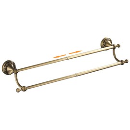 Antique Bronze Brass Double Towel Bar,Adjustable 15.5 to 27.5 Inch Bath Towel Bar Rack for Bathroom Towel Holder, Wall Mounted Bathroom Hardware Accessories,Pattern Carving Design