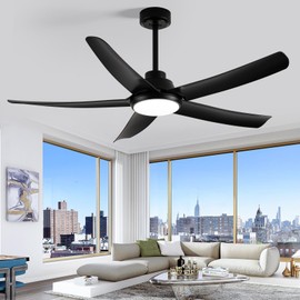 54 Inch Outdoor Ceiling Fans for Patios with Light Remote Control - Modern Black Ceiling Fan with Quiet Reversible DC Motor, Damp-rated Indoor Exterior Ceiling Fan for Porch Gazebo Bedroom, 8252 CFM