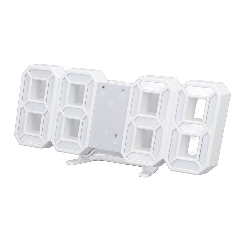 3D LED Wall Clock Minimalist White Frame Digital Wall Alarm