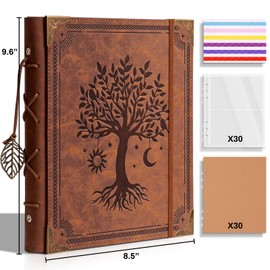 Vintage Photo Album 4x6 Leather Scrapbook Album with Writing Space 120 Photos & 30 Sheets DIY Paper Memory Albums Book for Anniversary Travel Vacation Family Tree, Brown