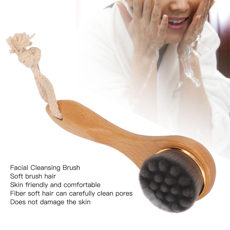 Manual Facial Cleansing Brush Men Women Beech Handle Soft Fiber