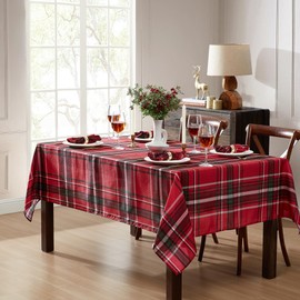 Elrene Home Fashions Pocono Plaid Red/Green Holiday/Christmas Fabric Rectangle Dining Tablecloth, 60"x102"