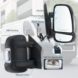 Lqito Right Passenger Side Mirror Compatible with 2014-2024 Ram Promaster 1500/2500/3500 with Power Glass Heated turn signal light manual folding Replace#CH1321376 5VE98JXWAD(8Pins)