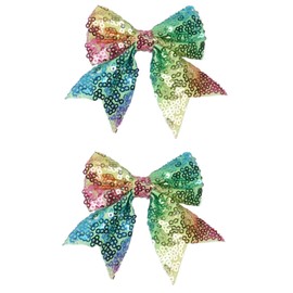 Xansema 2Pcs 3 Inch Sequins Hair Bows for Girls, Sparkling Bows Alligator Hair Clip Hair Barrettes Accessories for Women Teens Girls Kids (Green Rainbow)