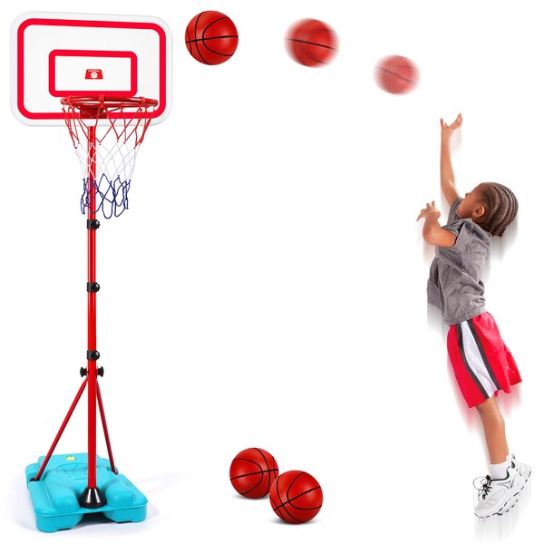 Kids Basketball Hoop, Toddler Basketball Hoop with 3 Balls Adjustable Height 2.9 ft-6.2 ft, Mini Basketball Hoop Kids Indoor Outdoor Toys Backyard Outside Toys for Boys Girls Age 3 4 5 6 7 8 Gift