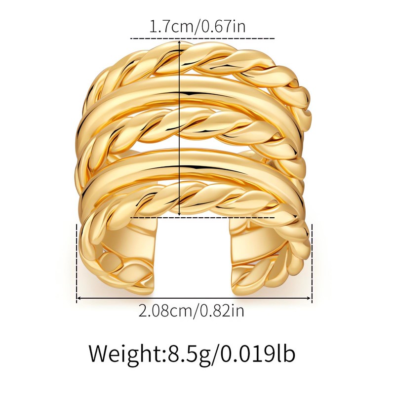Jewlure 18K Gold-Plated Ring, Women's Fried Dough Twists Multi-Layer Ring,