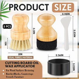 Qinyoung 2 Pcs Cutting Board Oil Applicator and Scrub Brush Set Bamboo Wax Applicator Oil Brush with Sisal Fiber and Sponge for Mineral Oil Board, Wooden Worktops, Butcher Blocks, Utensil Care