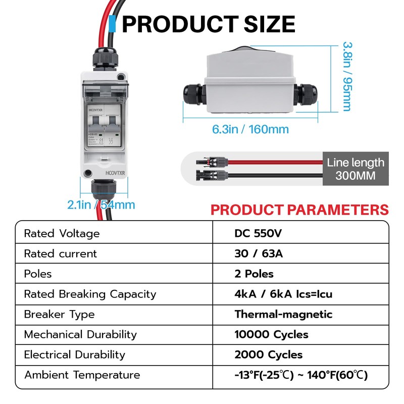 HCOVTXR Solar Panel Disconnect Switch 40A 550V DC PV Disconnect