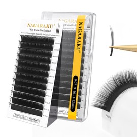 NAGARAKU Wet Camellia Eyelash Extension, Individual Lashes 3 Multi-length Fans Premium Matte Black Natural Pre-Glued Classic Lash Extensions Mega Volume Beauty Salon Supplies - 0.07B 10-11-12