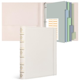 Ospelelf Leather 3 Ring Binder 1 Inch D Ring, Vintage Hardback Three Ring Binder Organizer with Tabs for School Home Office Supplies White