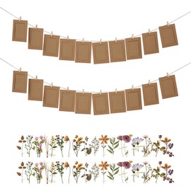 TYGFRT 42 Piece Paper Photo Frame Set, 40 Flower Stickers, Photo Frame with Twine Clip, Hanging Paper Photo Frame, DIY Photo Album Wall, Kraft Paper Photo Album Frame