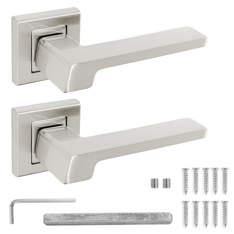 Decoranddecor Brushed Chrome Door Handles & Latch Kit Lever On