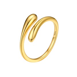 Bestyle Adjustable Rings Women's 925 Silver Droplet Ring, Gemstone Ring, Open Thumb Ring, Simple Ring, Teardrop Chunky Rings, Size Adjustable from 50-60, Sterling Silver