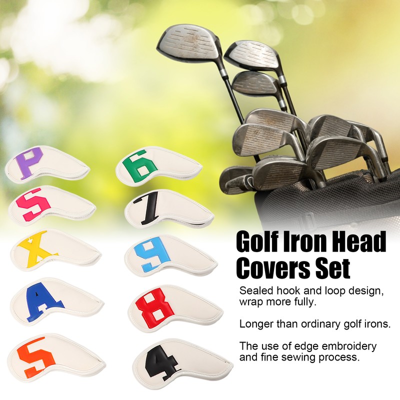 10pcs set PU Waterproof Golf Club Iron Cover Fine Sewing