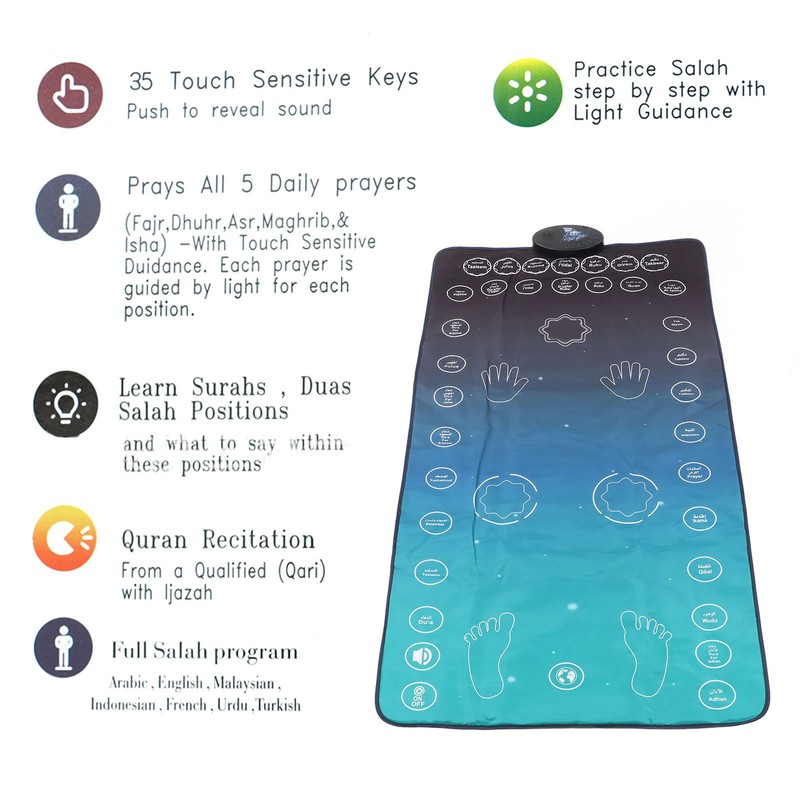 Electronic Muslim Prayer Mat 7 Languages Smart Touch Sensitive Educational