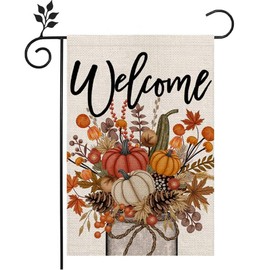 Fall Floral Pumpkins Garden Flag Double Sided Floral Mason Jar 12x18 Inch ，Seasonal Holiday Flag Farmhouse Yard Outdoor Flag Seasonal Welcome Yard Outdoor Flag Outdoor Decoration