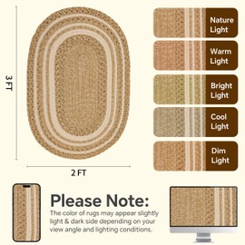 RCTJHOME 2x3 Oval Braided Entryway Rug Natural Color Farmhouse Kitchen Mat