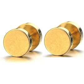 Maya's Grace Round Barbell Dumbbell Flat Back Disc Stud Earrings Unisex - Gold, 6mm