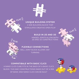 Nano Clics Fantasy Builders 125, Construction Toy for Children from 8 Years, Creative Learning Toy in 125 Piece Set, Building Blocks for Girls and Boys, Montessori STEM, Durable Toy