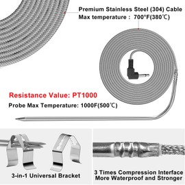59IN 2-Pack Replacement Meat Probe for Pit Boss Pellet Grills and Pellet Smokers. 3.5mm Plug Compatible with Pit Boss Accessories Meat Probe. 2 Packs Meat Probes and 2 Packs Grill Clips
