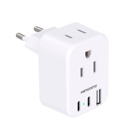 HANYCONY European Travel Plug Adapter USB C, International Plug Adapter, US to Europe Adapter Plug 2 Outlets 3 USB Ports(2 C Port), Type C Power Adapter to Italy Spain France Portugal Iceland Germany