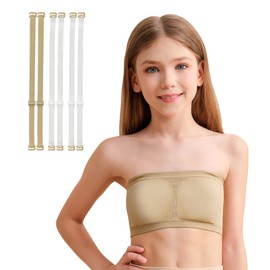 DANSHOW Girls Seamless Bandeau Bra for Teen Girls Training Sport Crop Top with 2 Pairs of Clear Straps, Chest Padding, Beige-1, Medium