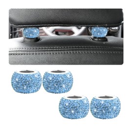 CGEAMDY 4 Cars Headrest Collars, Bling Head Rest Collars Rings Decor, Rhinestone Car Head Rest Collars, Diamond Interior Car Seat Accessory, Crystal Decoration Charms for SUV Truck(Lake-Blue)