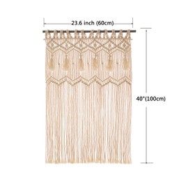 Hysunland French Door Window Curtains Handmade Macrame Side Window Curtain with Taasels, Creation Privacy, Semi Sheerness 23.6" × 40"
